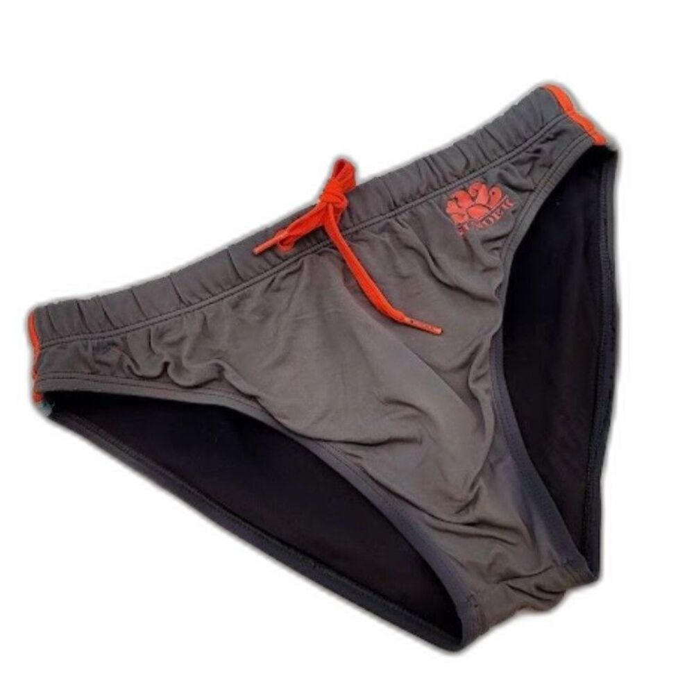 Sundek Gray Orange Swim Brief Double Lined Pool Party Circuit Party Swim Sz. S